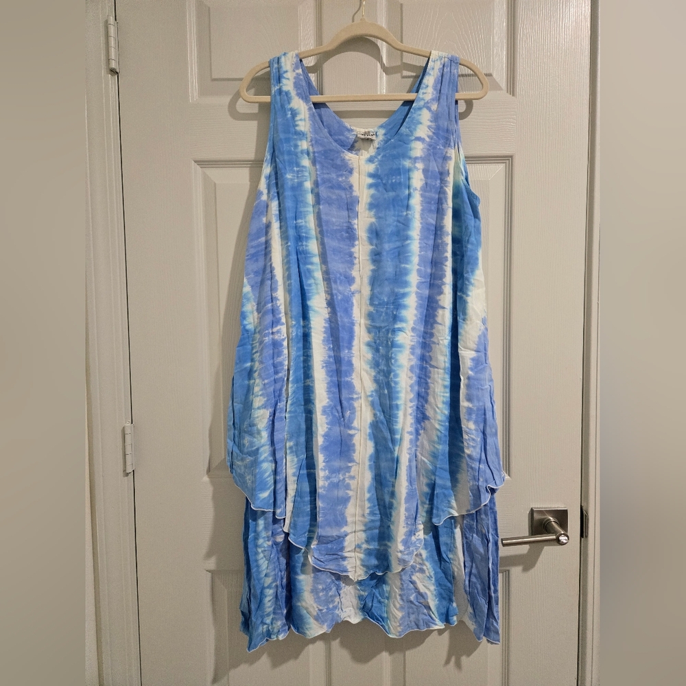 Lost River Blue and White Tie-Dye Sleeveless Dress